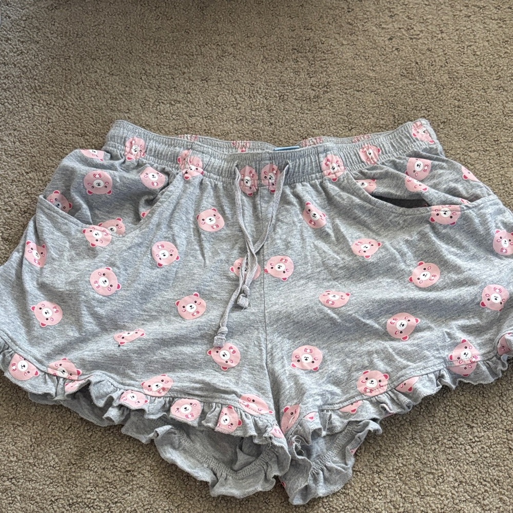 Gray Shorts with Pink Bear Print